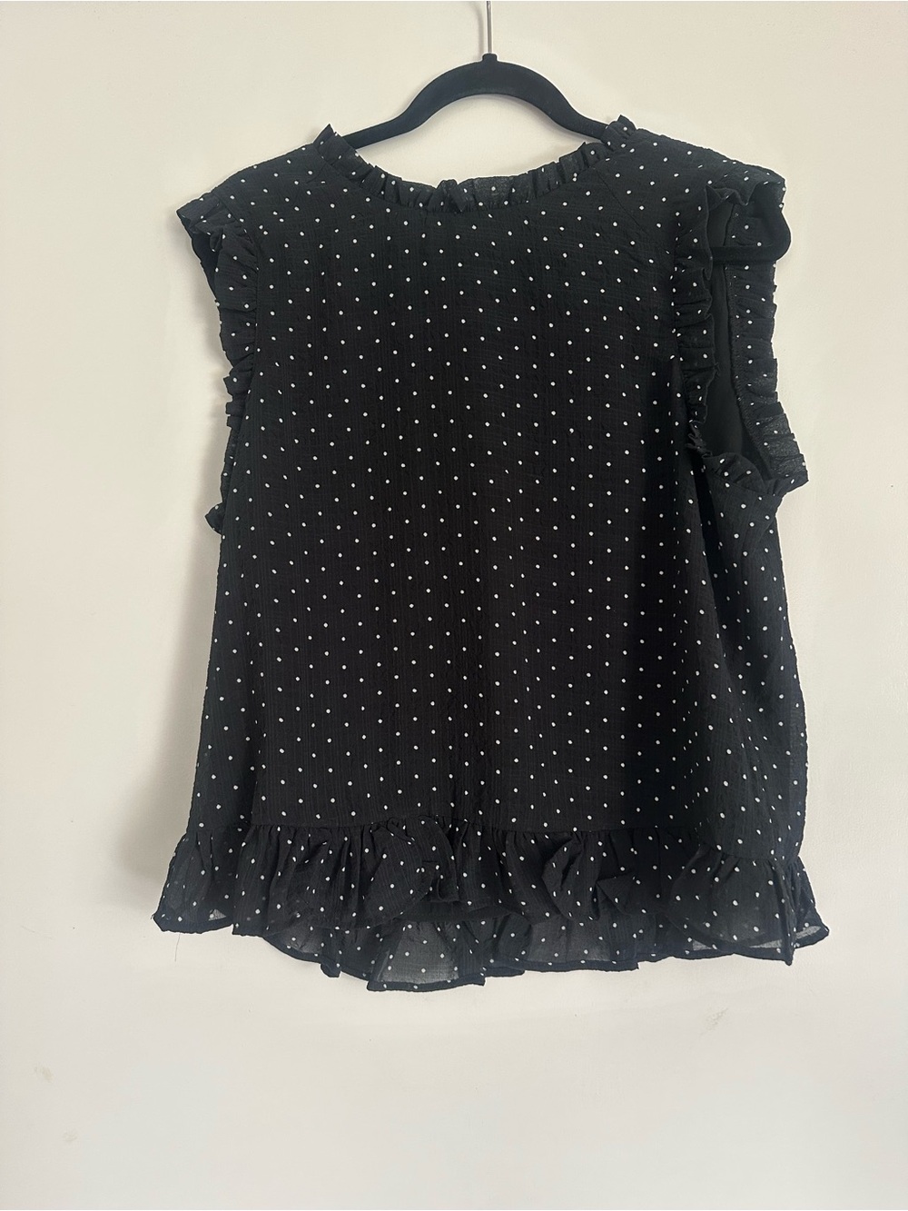 Pleione Black Polka Dot Ruffle Shell